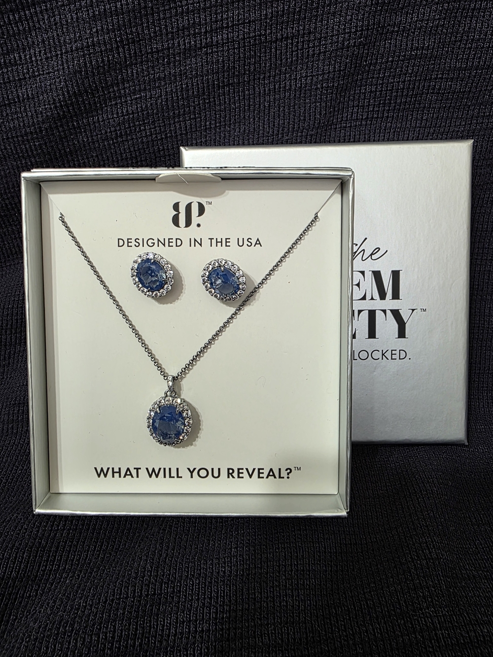 Blue Moonstone Hematie Plated 2424 Necklace & Earring Set